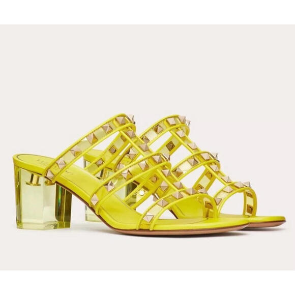 $1150 VALENTINO Garavani Platinum Rockstud Open Toe Plexi Heel Sandals Size 42 - Picture 4 of 16